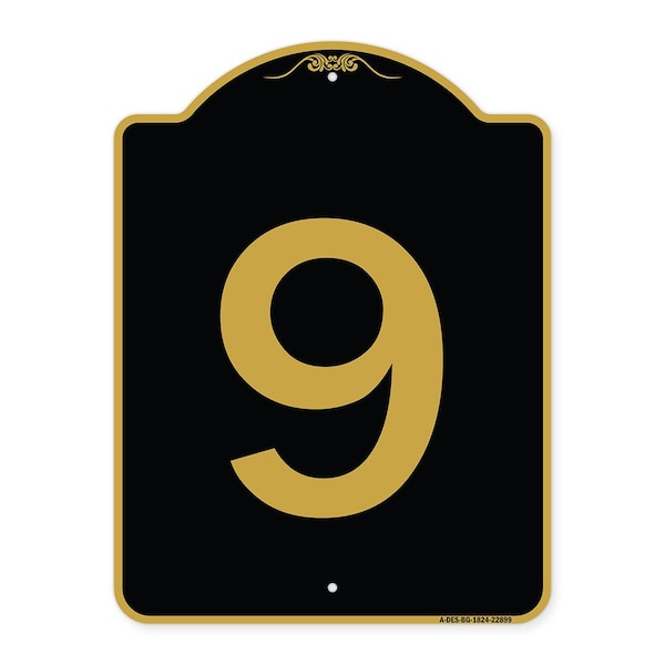 Signmission Designer Series Sign-Sign W/ Number 9, Black & Gold Aluminum Sign, 18" x 24", BG-1824-22899 A-DES-BG-1824-22899 - main